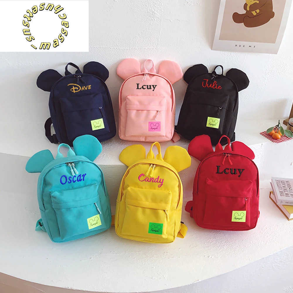 Backpacks Candy Color Personalized Kindergarten Schoolbag Embroidered Name Cartoon Cute Boys Girls Schoolbag Custom Baby Traveling Bag Y250305BD0I