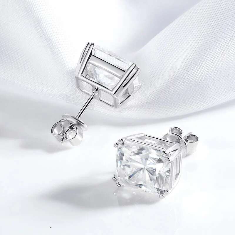 Smyoue 1CT 2CT 4CT Emerald/Radiant Cut Moissanite Stud Earrings for Women D Color Lab Dia Sterg Sier Jewelry