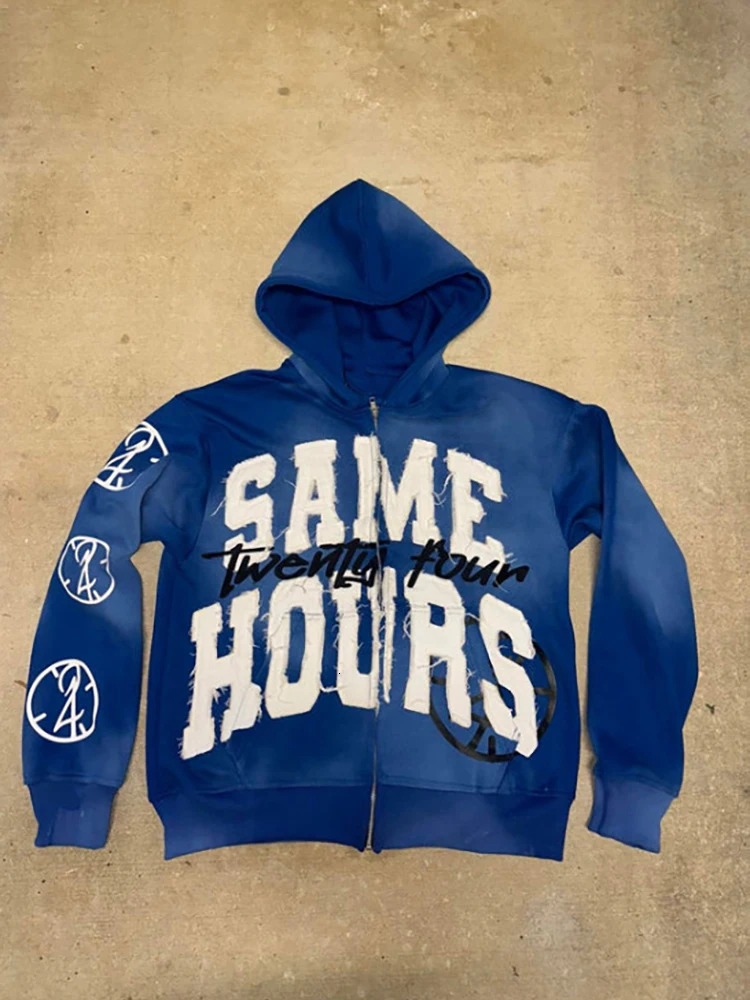 Man Clothes Letter Print Retro Oversized Hoodie Women Y2K Street Hip Hop Harajuku Casual Zipper Sweatshirt Women ropa hombre 250304