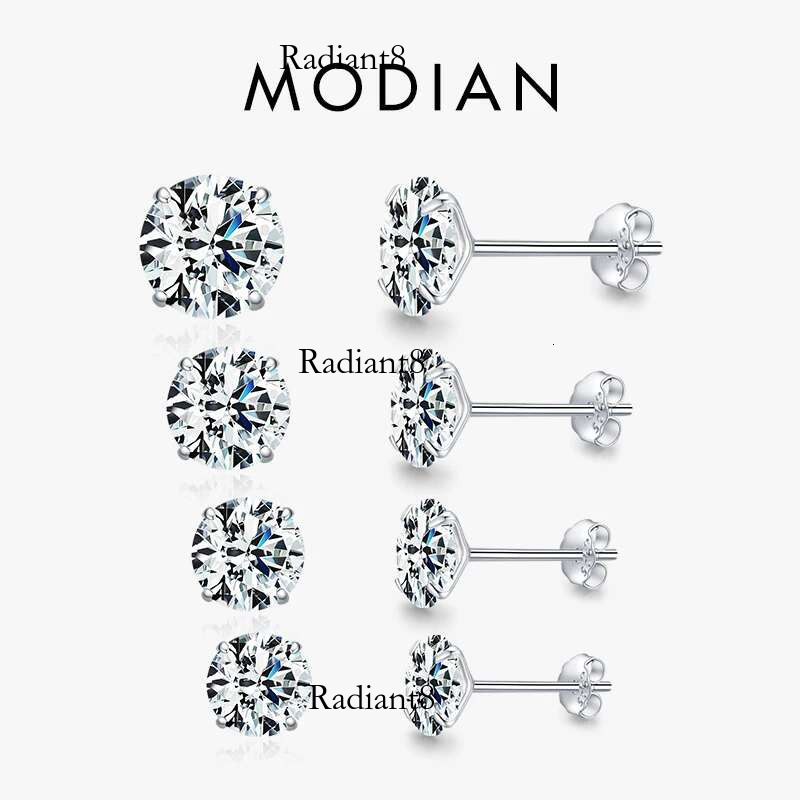 Modian Sparkg Clear CZ Stud Sterg Sier Round Zirconia 4MM 5MM 6MM 7MM Earrings For Women Wedding Jewelry
