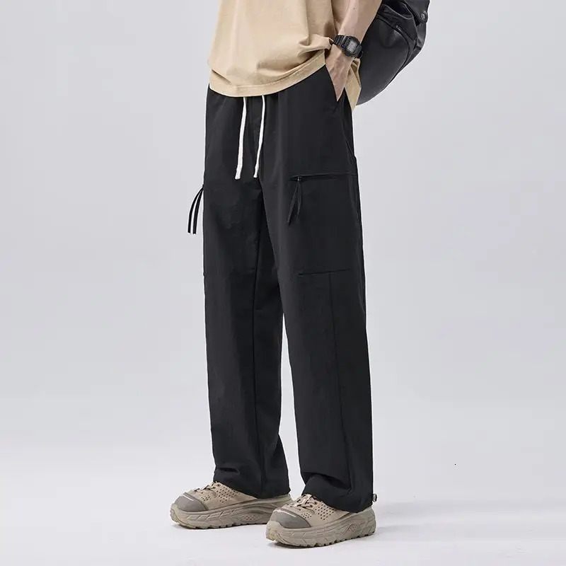 Spring Mens Casual Pants Cargo Jeans Fashion n Multiple Pockets Wide Leg Baggy Straight Streetwear Male Trousers 250304