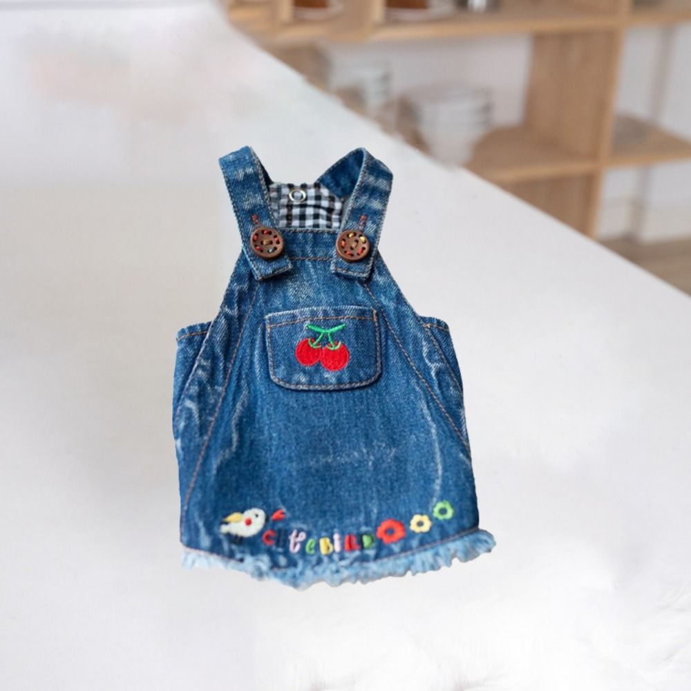 Creative Cute Pet Cherry Jeans Skirt With Pattern Washable Dog Denim Dress Reusable Pet Clothing Spring/Summer