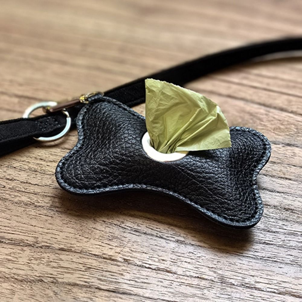 Creative Dog Poop Bag Dispenser Bone Shaped Zipper Closure Pet Poop Clean Bag Holder PU Leather Leakproof Pet Waste Bag Carrier