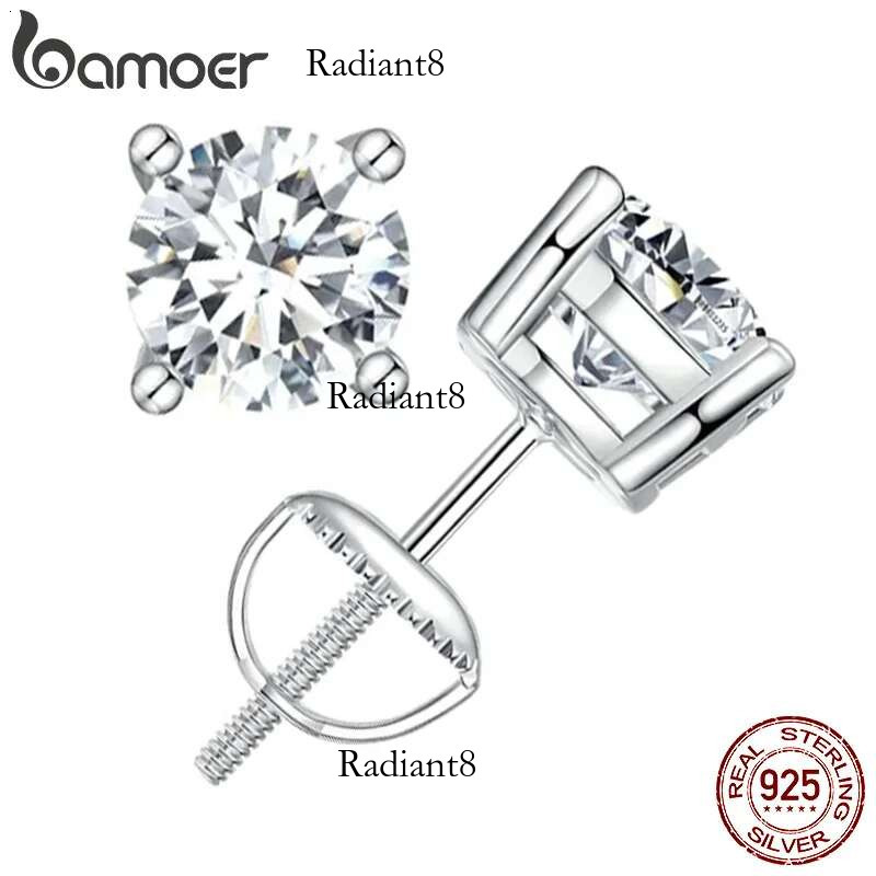 Bamoer 0.5-1ct Moissanite Screw Back for Women, D Color VVS1 Clarity Lab Created Dia Earring White Gold Earrings