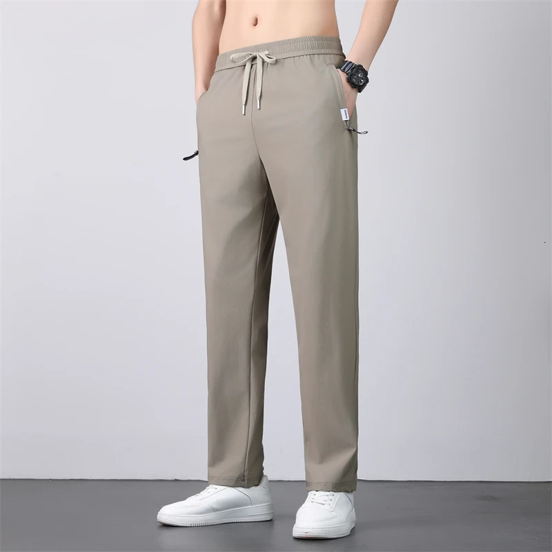 Ice Silk Pants Mens Summer Quick Drying Loose Straight Leg High Elasticity Sports Jogging Casual 250304