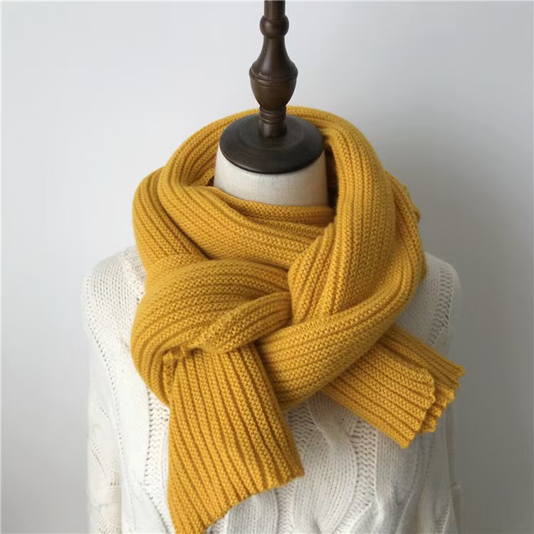 K049 Korean version ins wool knitted scarf for women autumn and winter thickened warm scarf student solid color trendy red versatile model