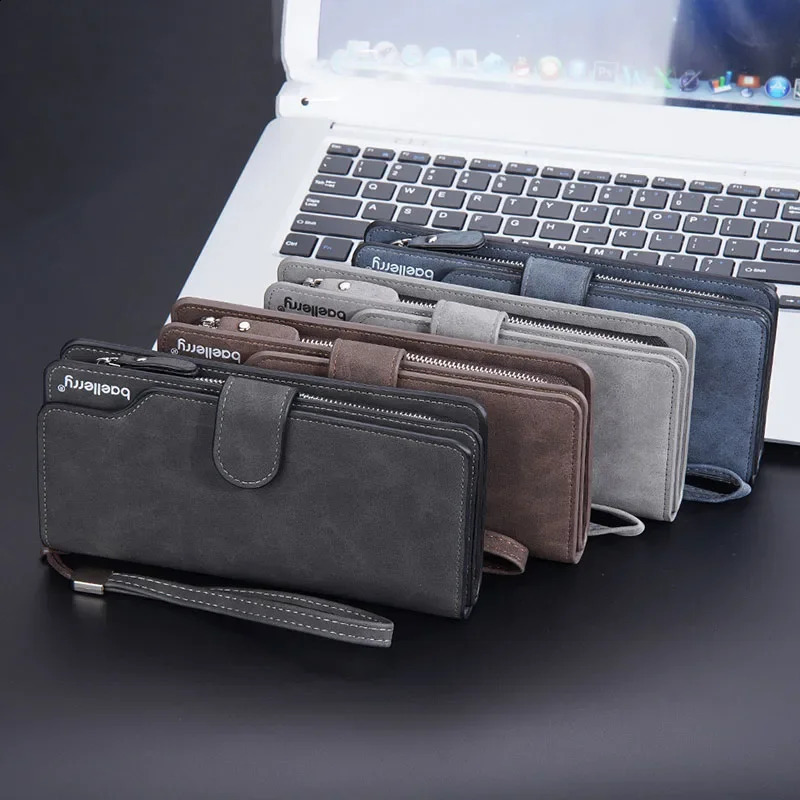 Business Wallets Men Vintage Clutch Phone Bag Multicard Bit Zipper Purse Scrub Money Clip Long Hasp Wallet Large Capacity 250305