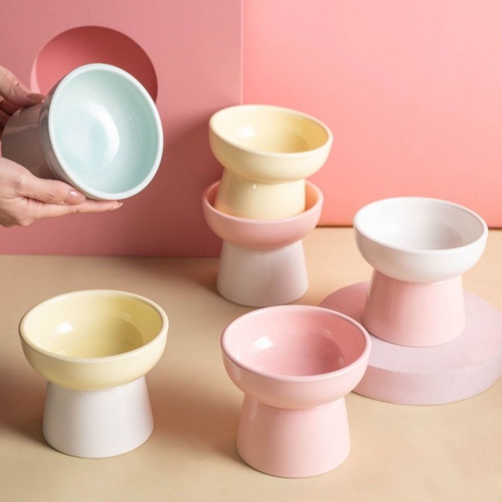 High Foot Cat Elevated Bowl 300ml Raised Dog Food Water Feeders Ceramic Neck Protection Pet Feeding Dishes Small Dogs