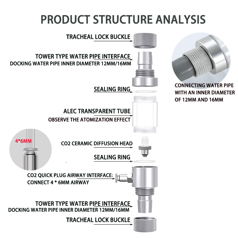 Aquarium DIYCO2 Diffuser Metal CO2 Nebulizer Fish Tank CO2 Steel Cylinder Generator Equipment Accessories External CO2 Diffuser