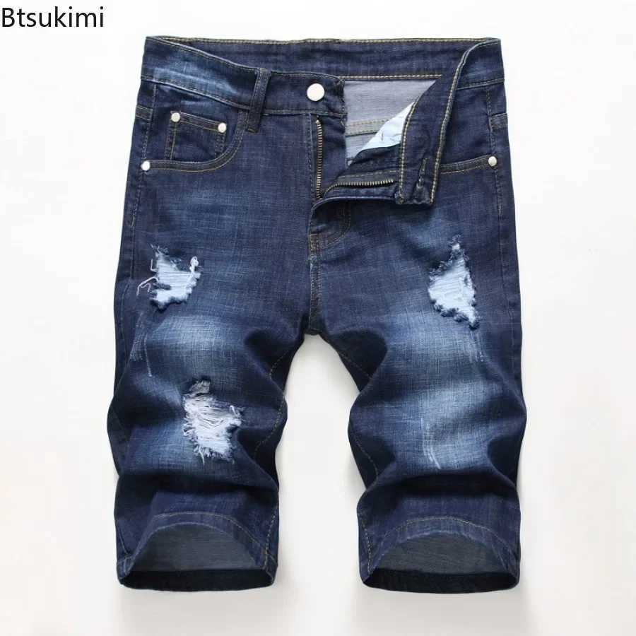 Summer New Mens Jeans Trend Retro Men Denim Shorts Stretch Slim Hip Hop Classic Hole Short Style Jeans for Male Big Size 28-42T250305