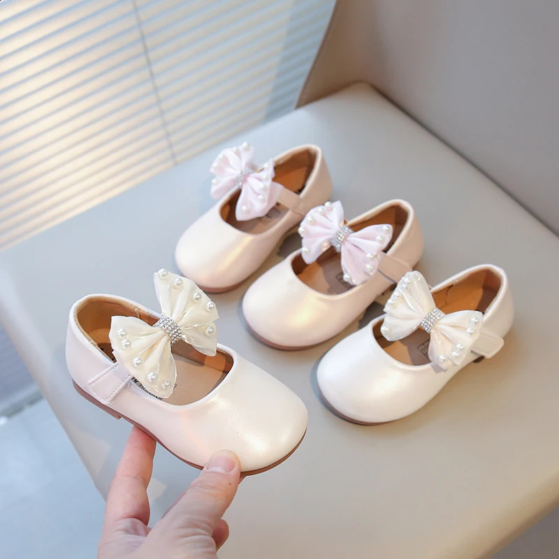 Girls Chic Dress Shoes for Wedding Party Classic Simple Elegant Kids Flats with Lace Bow-knot Princess Sweet Children Mary Janes 250305