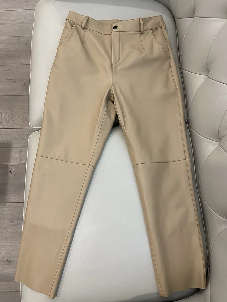 Cargo Pant 2024 Korean Fashion Spring Autumn Genuine Leather Trouser Streetwear 250304