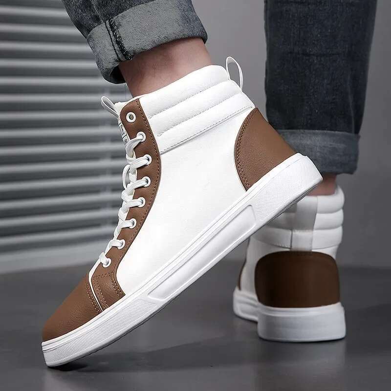 Spring Autumn Leather Skateboard Women Casual Sneaker Comfort Platform High-Top Sneakers Men Unisex Shoes Plus Size 46