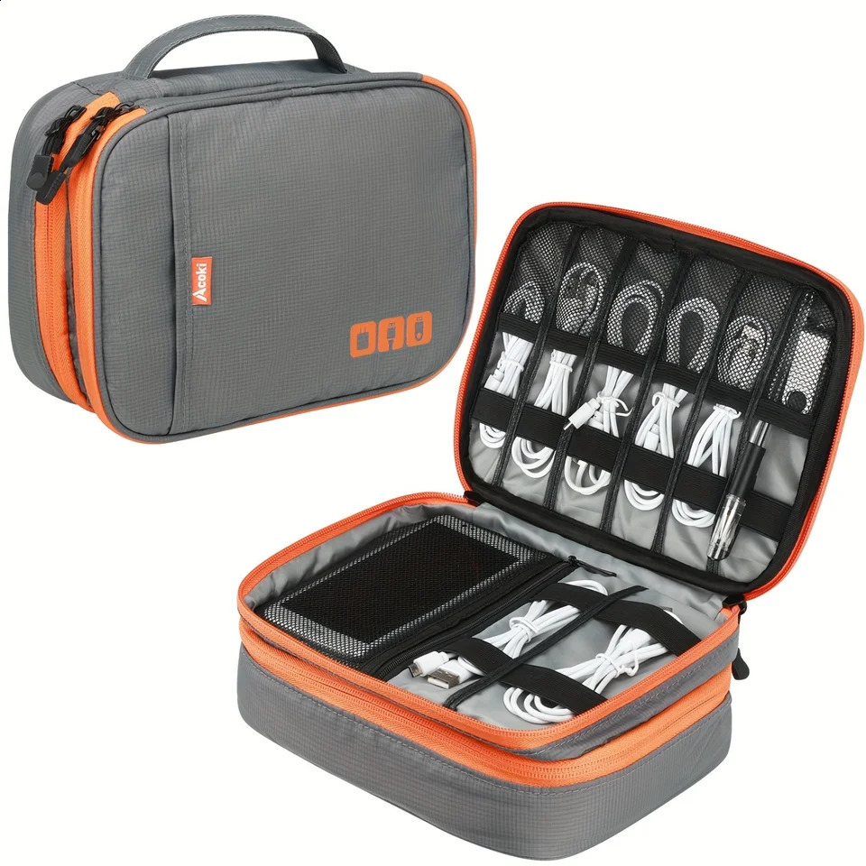 Ship from US Double layered electronic accessory organizer multifunctional USB cable bag and digital small tool zipper 250305FBB