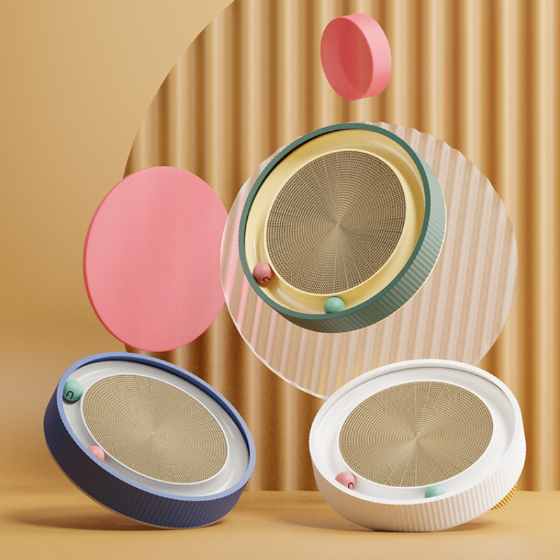 Round Cat Scratching Board with Ball Multi Function Toy Cat Scratcher Funny Sharpen Nails Scraper Can Replace Nest for Cats