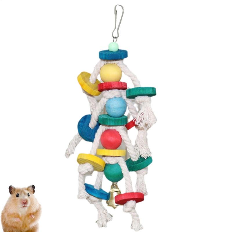 Parrot Shredder Toys Parrot Chewing Toys Metal Hook Design Parrot Cage Bite Toys Wooden Bird Blocks For Conures Parakeets
