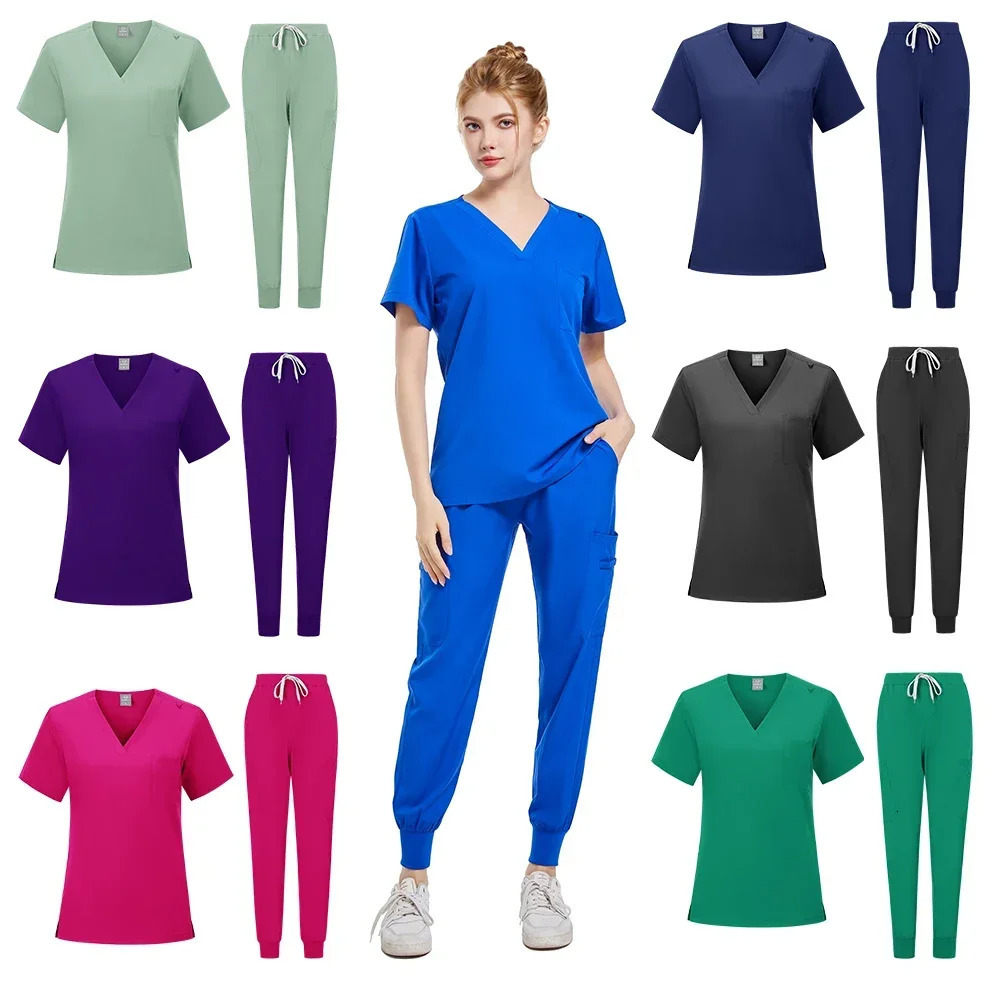 Natural Uniforms Womens Cool Stretch V-Neck Top and Pants Scrub Set Clothing for Women Doctor Uniforme Estheticienne 250304