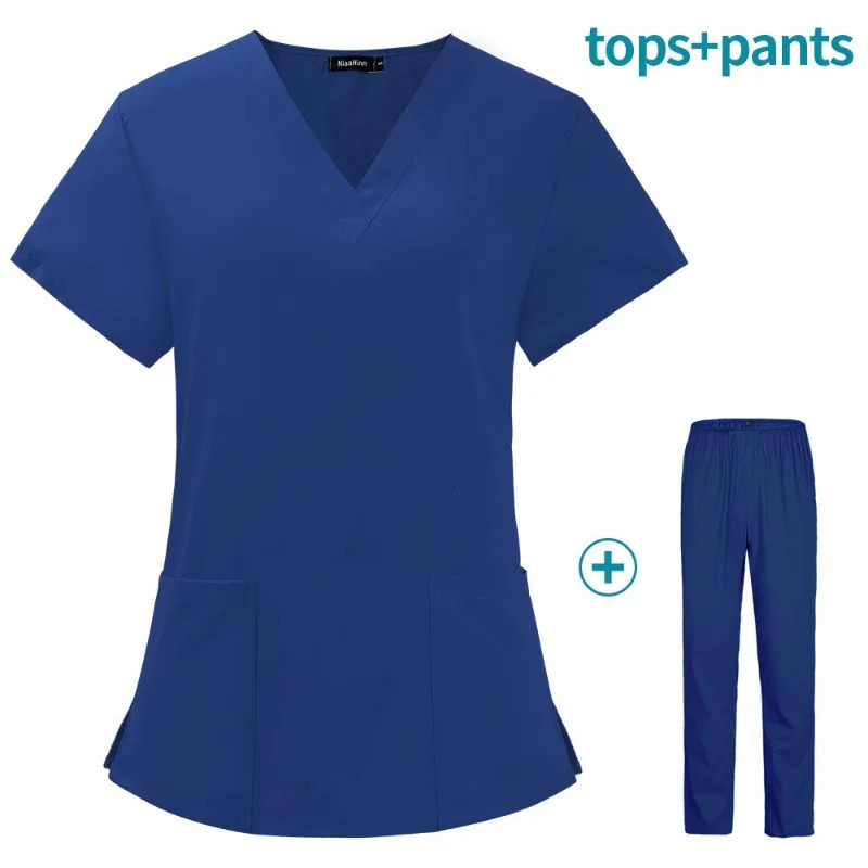 Spa Doctor Nursing Tunic Suit Scrub Set Salon Workwear Clinical Scrubs Top Pant 250304