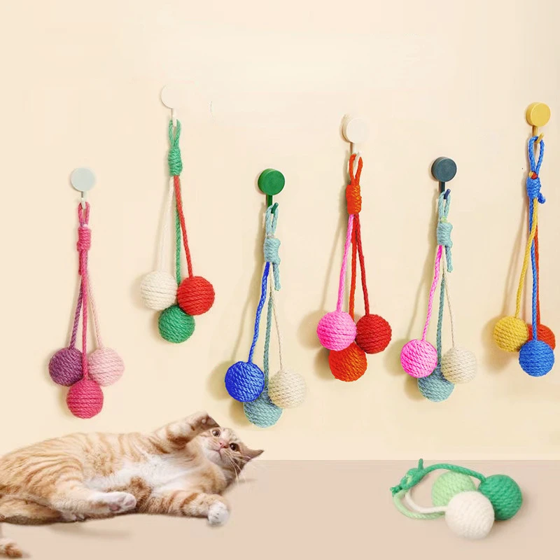 New Pet Cat Hanging Sisal Ball Bite-resistant Wear-resistant Rope Pet Supplies for Relieve Boredom Chewing Interactive Toy