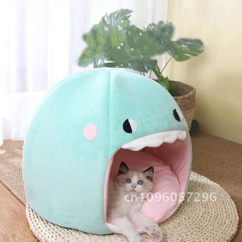 Shark cave bed house pet cat tent lounge chair dog basket kitten house for dog cat mat mat puppy warm supplies bed cozy