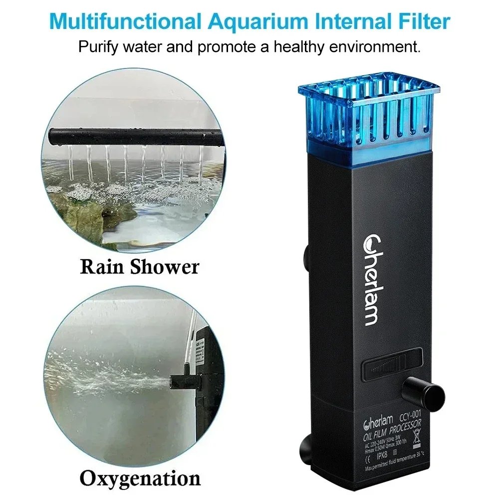 Aquarium Fish Tank Oil Film Eliminator Filter Surface Oil Skimmer Filter Integrated Aeration & Filtering System for Clear Water