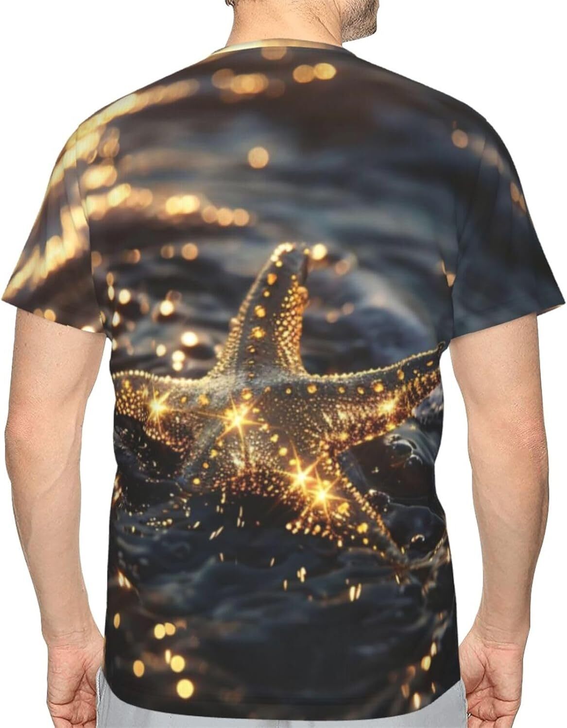Mens T shirt Starfish 3D Printed T-Shirt for Men & Women - Golden Starfish Graphic Soft Comfort Casual Tee tee Casual tops summer clothes