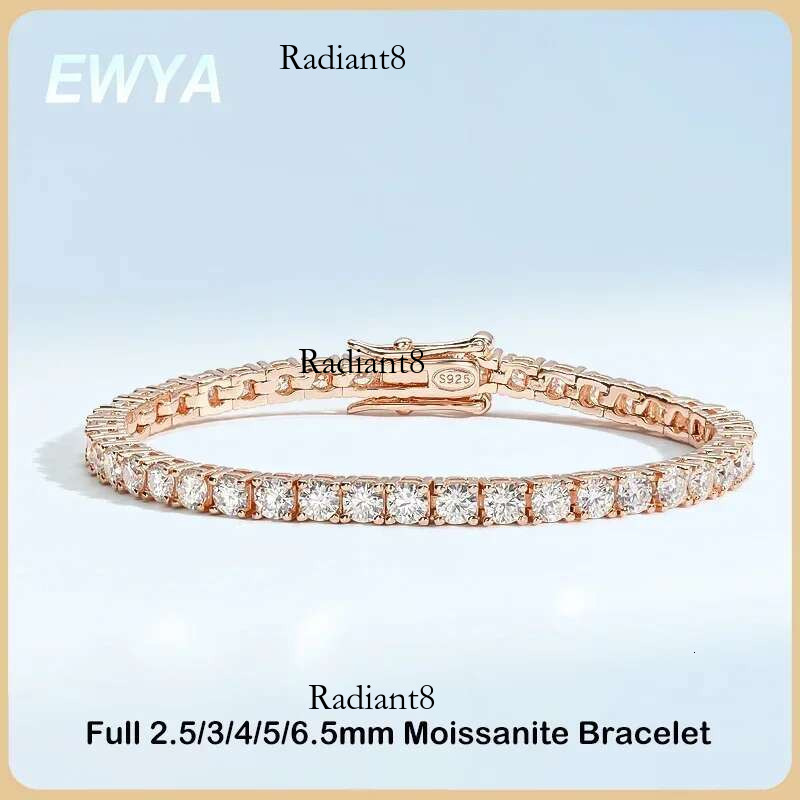 EWYA Real D Color Full 2/2.5/3/4/5/6.5mm Moissanite Tennis Bracelet For Women S Plated Rose Gold Dia k Bracelets