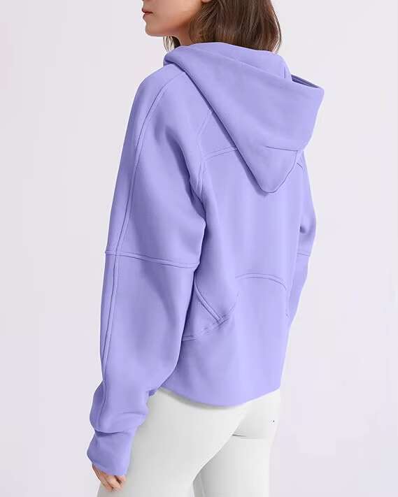 Hot Sale Custom Women's Hoodie Fleece Ed Half Zip Pullover Cotton Winter Warm Sweatshirt With Thumbhole Pocket