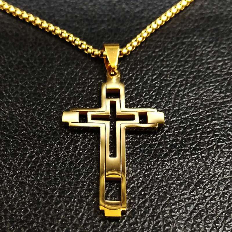 2025 New Cross Stainless Steel Choker Necklaces for Man Gold Color Men's Chain Alloy Necklace Fashion Jewelry Corrente Mascua