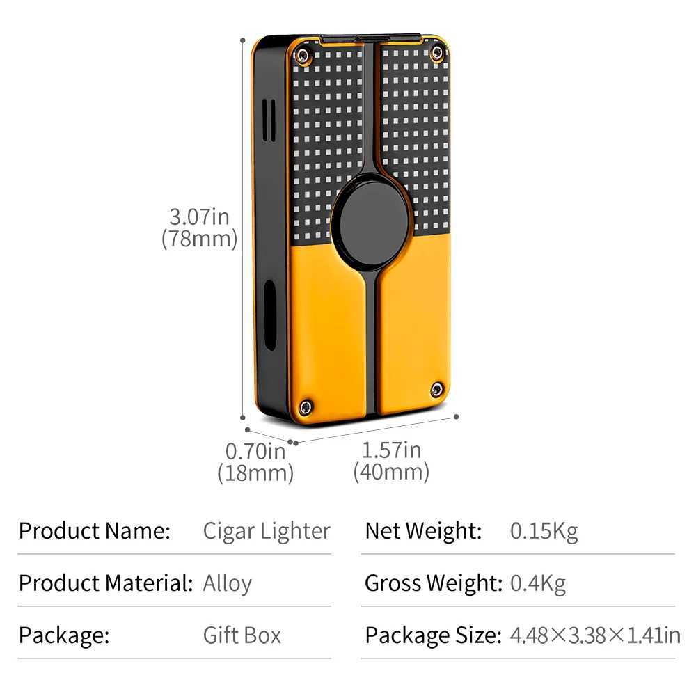 Metal Cigar Lighter Triple Blue Windproof Flame Sharp Stainless Steel Cigar Drill Puncher Smoking Accessories Gift Box COB-58C250305