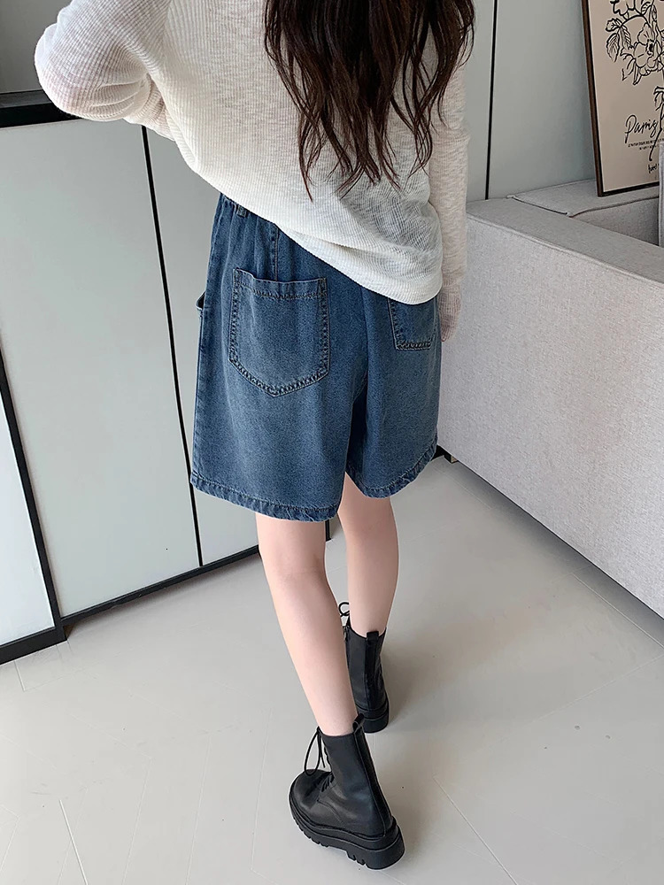 2024 Summer Plus Size Denim Shorts For Women High Elastic Wasit Wide Leg Loose Blue Jean Short Streetwear Half Jeans 250304