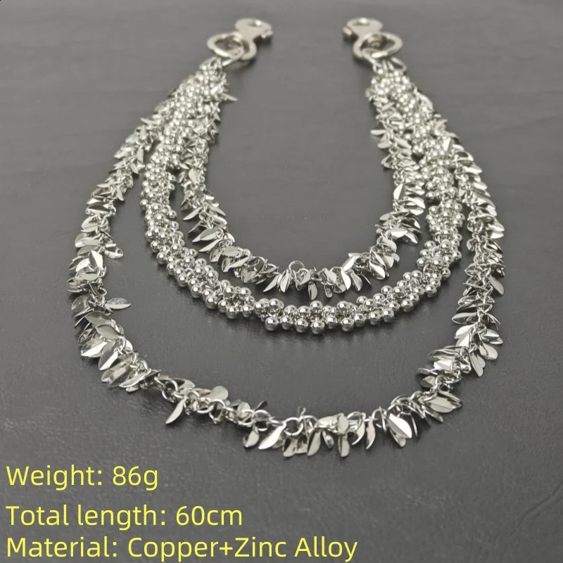 Copper Flower leaves Three layers Minimalism Pants Chain Men And Women Jeans Versatile Accessories y2k Hip Rock Key Chain 250303
