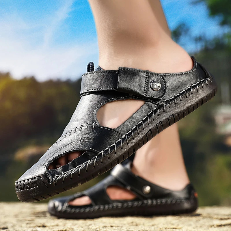 Men Leather Sandals Summer Male Shoes Beach Sandals Man Fashion Comfortable Outdoor Casual Sneakers Classic men shoes Size48 250303