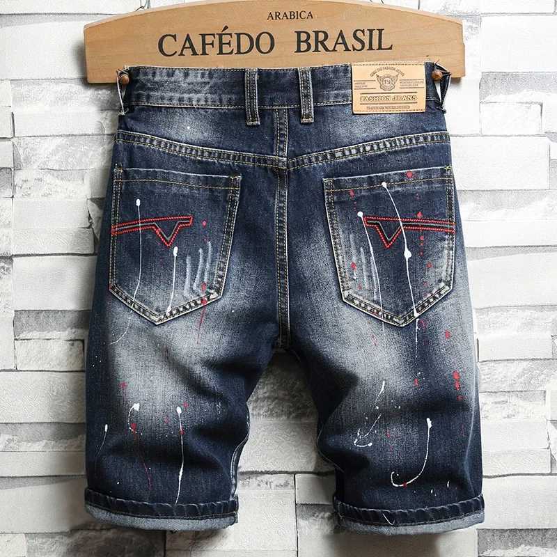 Hip Hop Ripped Denim Shorts Men Summer New Streetwear Casual Fashion Straight Short Jeans Male Trendy Hole JortsT250305