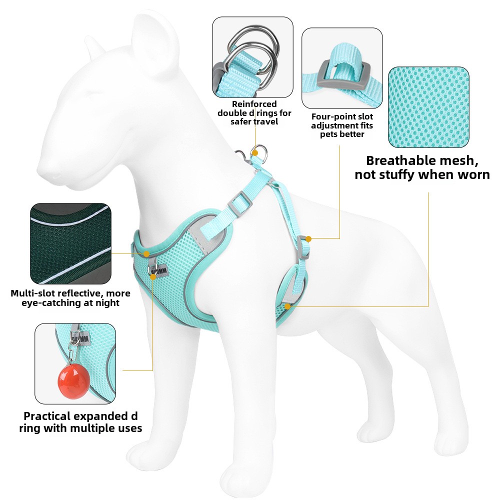 Pet chest harness Summer vest style breathable dog harness Breathable dog leash leash for dogs