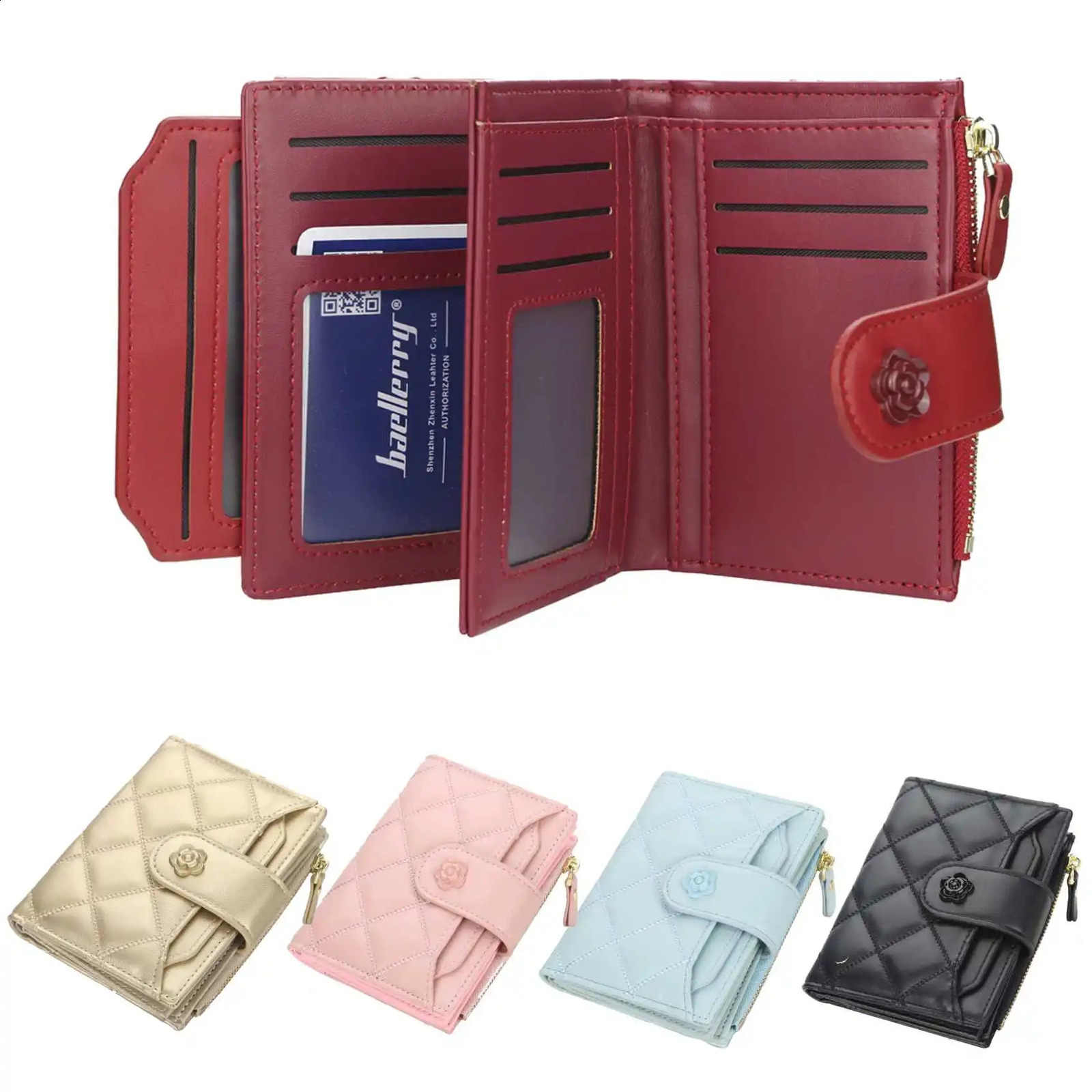 Argyle MultiCard Trifold Zipper Coin Purse Fashion Casual Womens Short Wallet Vertical Drivers License Buckle Card Holder 250305