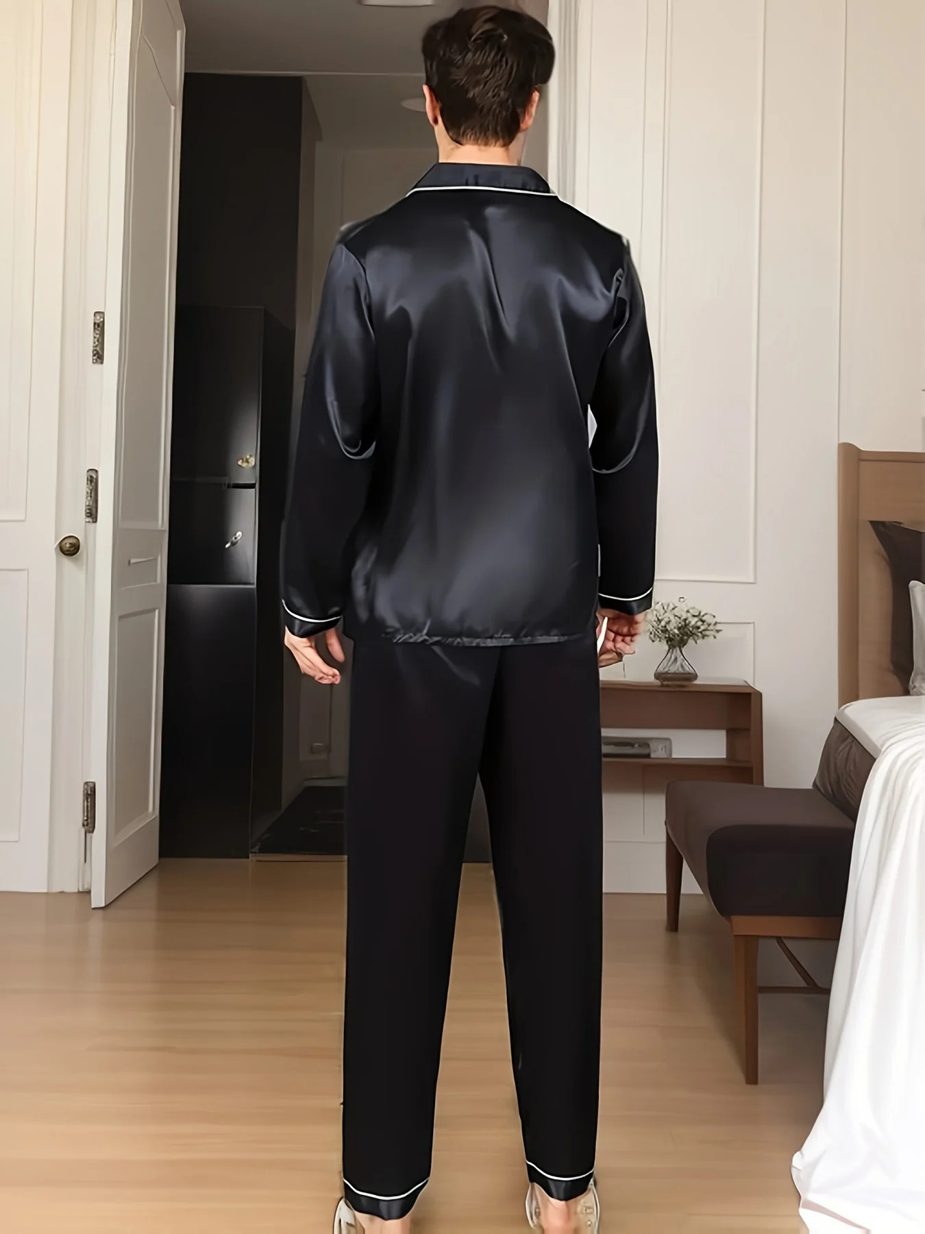 Men Pajama Sets Sleepwear For Man Shirt Silk Long Sleeve Pyjama Male Sleeping Satin Home Night Wear Plus Size Loungewear 250304