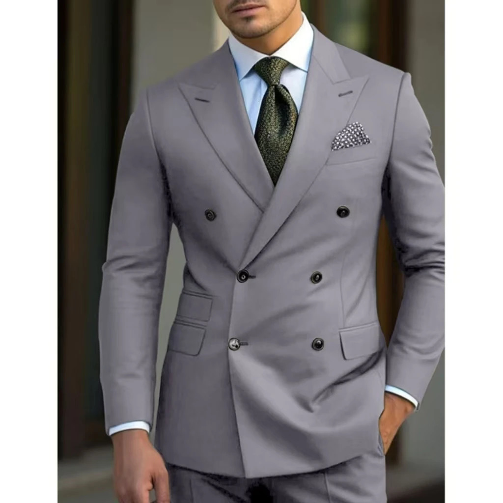 Mens Suits Classic Slim Fit 2 Piece Blazer and Pants Double Breasted Lapel Men Wedding Suit Tuxedo for Prom Party 250224
