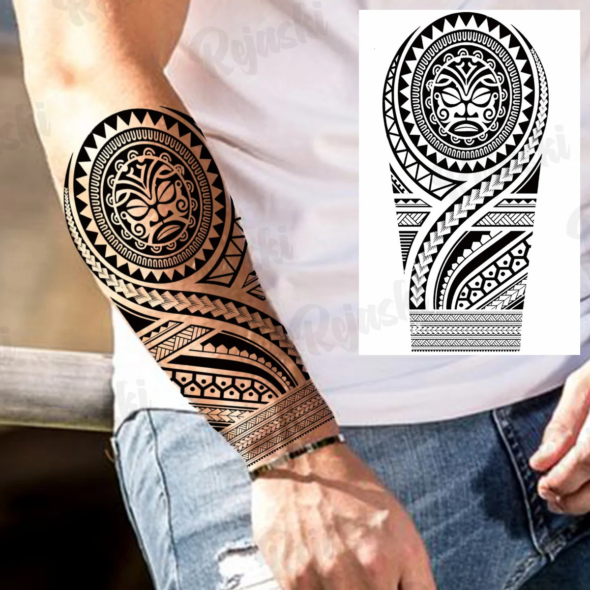 Large temporary tattoos for men real Maori tribal stickers arm waterproof DIY 250219