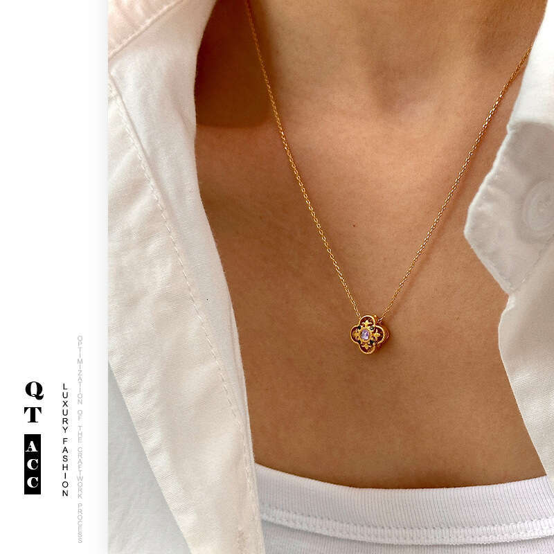Traditional style gold, sier, agate, moonstone necklace, versatile and high-end gold zircon Chinese jewelry accessories for women