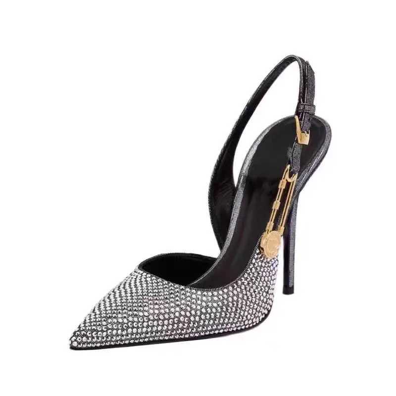Luxury Rhinestones Sequi Buckle Wen Pumps Elegant Pointed toe Slingbacks Stiletto High h Spring Summer Fashion Shoes Z250317