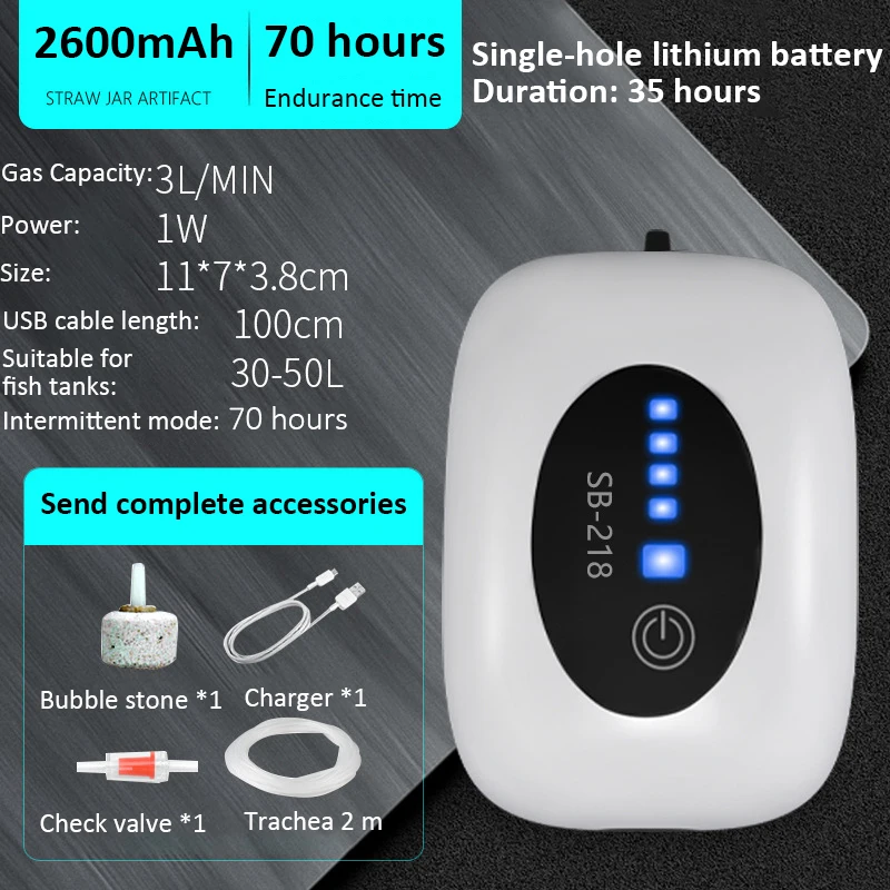 USB Charging Aquarium Oxygen Air Pump Compressor Fish Tank Portable Exhaust Silent Oxygenator Indoor Outdoor Fishing