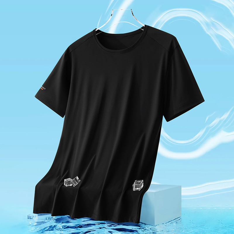 tracksuit Ice silk quick drying men's summer loose sports short top fiess running half sleeved elastic breathable T-shirt