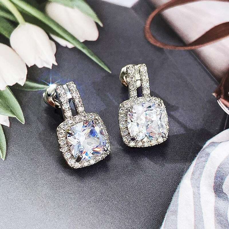 Sterg Sier Stud for Women Bg AAA White Cubic Zirconia Statement Earrings Hot Sale Jewelry