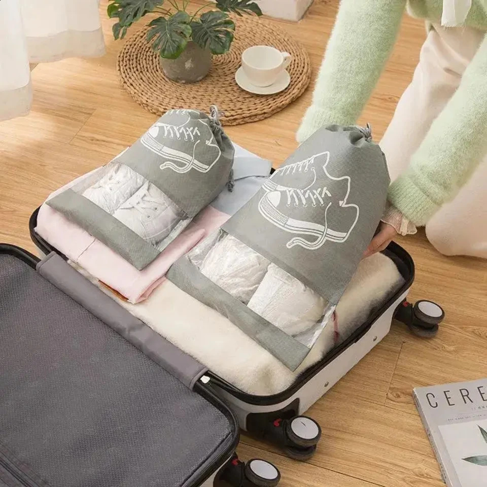 Ship from US Convenient Waterproof and Portable Shoe Storage Bag Set of 5 Lightweight Nonwoven Fabric Closet Organizer for Travel Handy 250305FBB