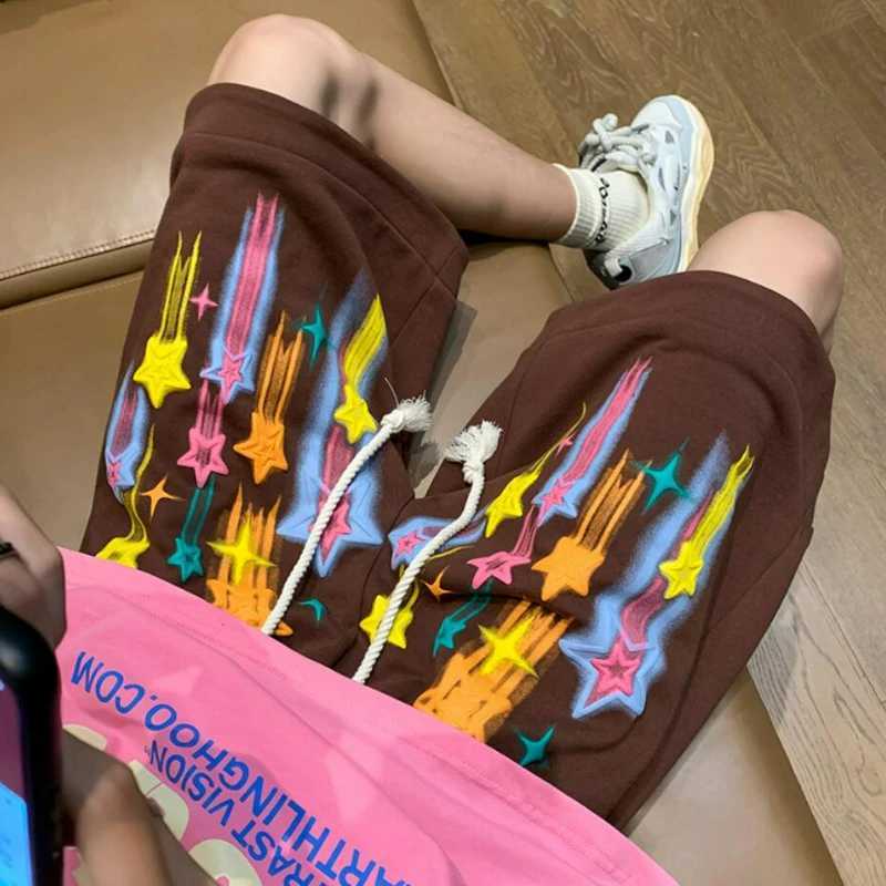 Star Graffiti shorts mens casual Y2k summer shorts hip-hop bag wide leg pants fashionable Harajuku oversized Korean daily sweat pants T250305