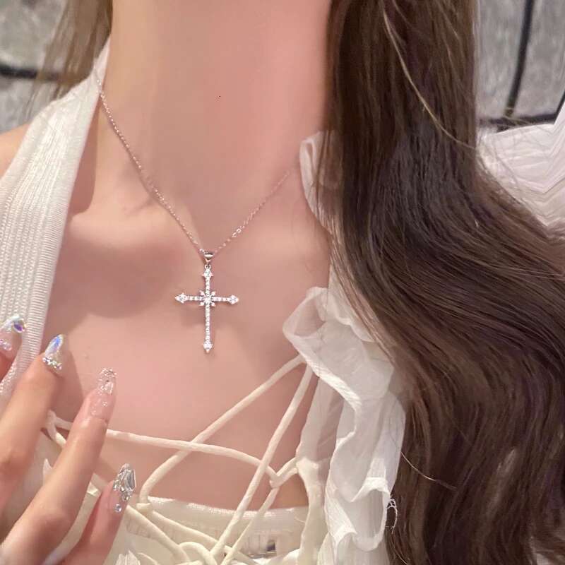 Fashion Zircon Cross Pendant for Women Girl Crystal Chain Necklace Punk Party Jewelry