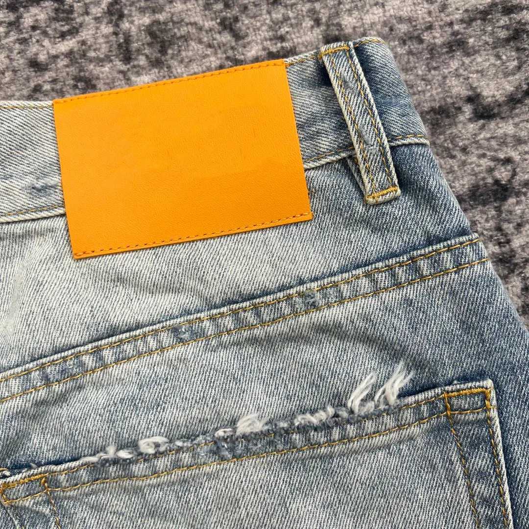 Men Summer Ripped Raw Edge Patch Casual Loose Knee Length Denim Shorts Men High Street Beach JeansT250305