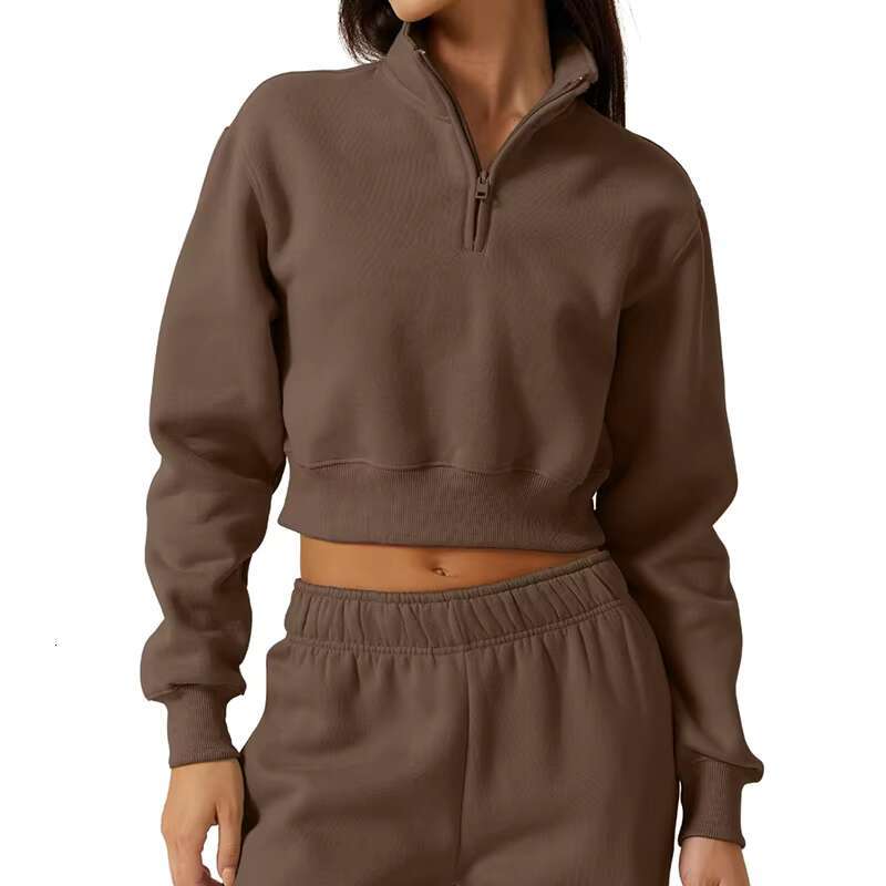 Custom Women Half Zip Crop Sweatshirt Casual Hoodie High Neck Long Sleeve Pullover Y2k Teen Athletic Workout Outfits Cropped Top