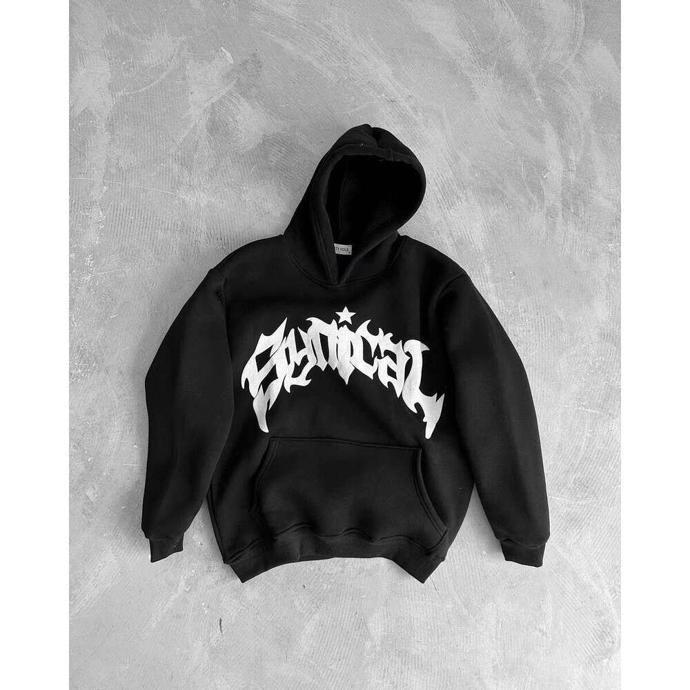 Trendy letter foam printed loose and fashionable hot stamping 3D three-dimensional pattern hooded sweatshirt